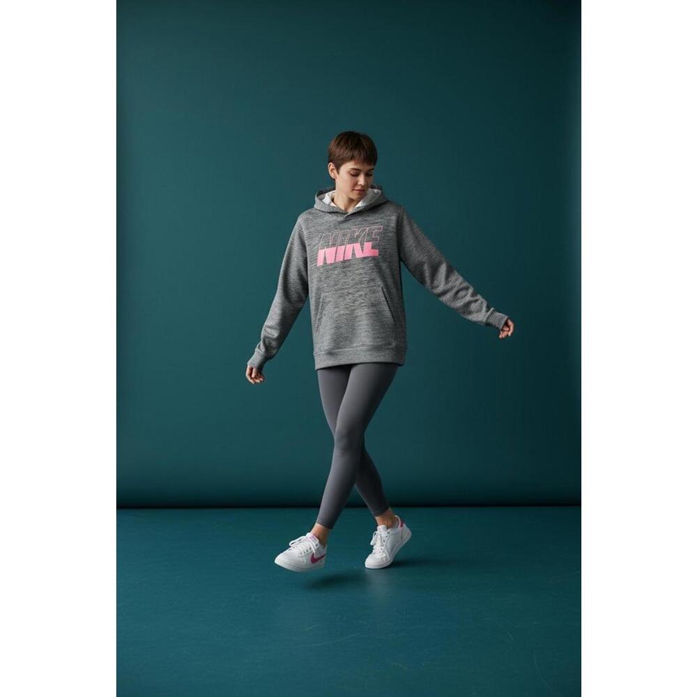 Nike Hoodie Girls XL Gray & Pink Dri-Fit Loose Fit Long Sleeve Running Youth
